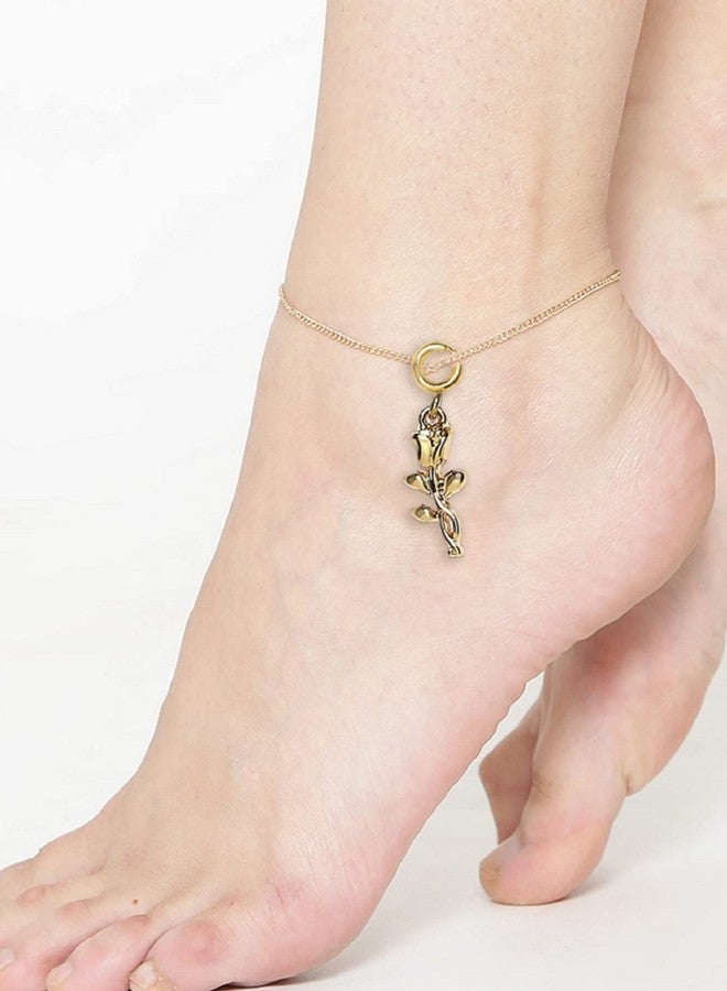 OOMPHelicious Jewellery Rose Shape Charm Delicate Gold Tone Fashion Anklet For Women & Girls Stylish Latest (AYJ15_CC1) - Image 2