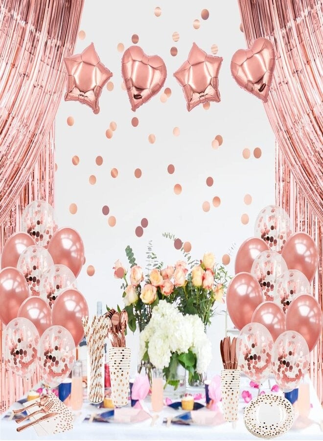 Go4Shop Rose Gold Party Decoration Set Rose Gold Theme Party Decoration Including Plates, Napkins, Cups, and More (115 Pieces) - Image 1