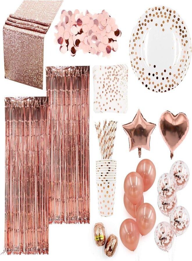 Go4Shop Rose Gold Party Decoration Set Rose Gold Theme Party Decoration Including Plates, Napkins, Cups, and More (115 Pieces) - Image 2