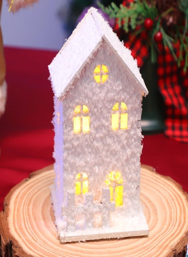 جارنيك مجموعة قرية عيد الميلاد من جارنيك، 3 قطع، بإضاءة LED، بيوت متوهجة مزينة بندفات ثلجية بيضاء، مثالية لتزيين سطح المكتب في موسم الأعياد. - Image 3