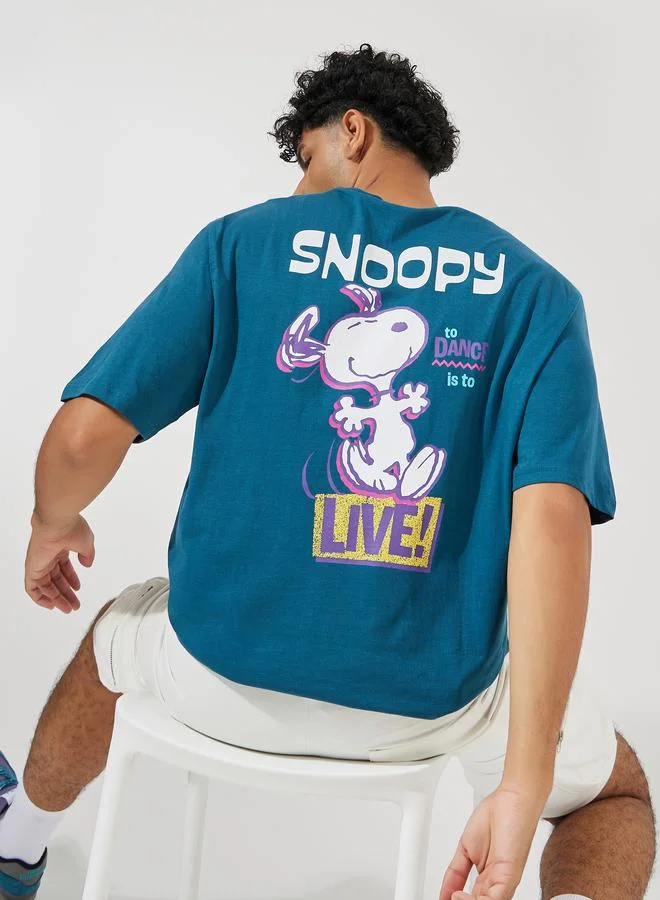 ستايلي Snoopy Front & Back Graphic Print Compact Jersey Oversize T-Shirt