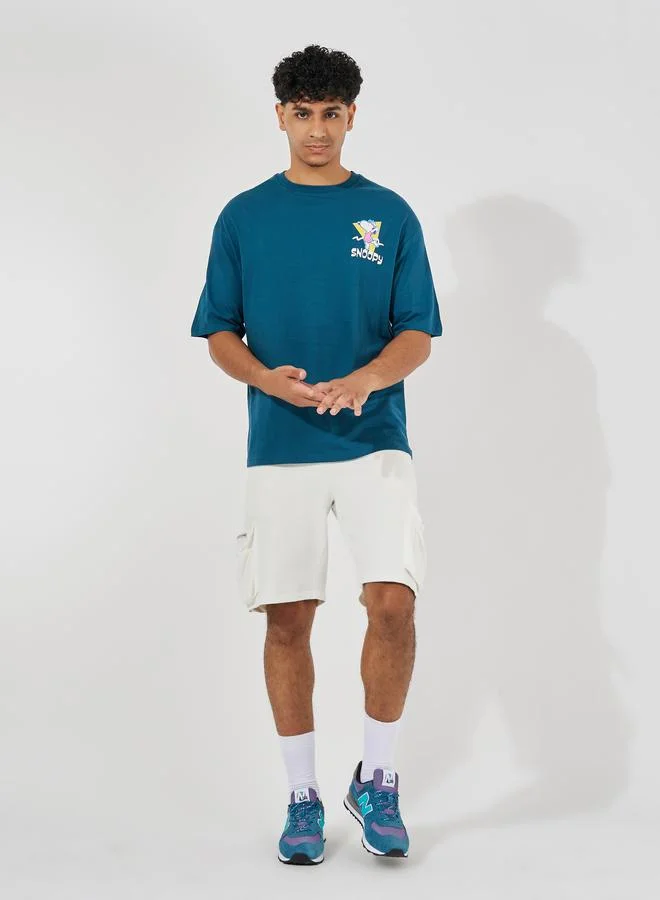 ستايلي Snoopy Front & Back Graphic Print Compact Jersey Oversize T-Shirt