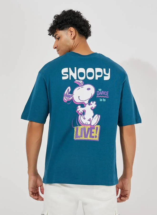 ستايلي Snoopy Front & Back Graphic Print Compact Jersey Oversize T-Shirt