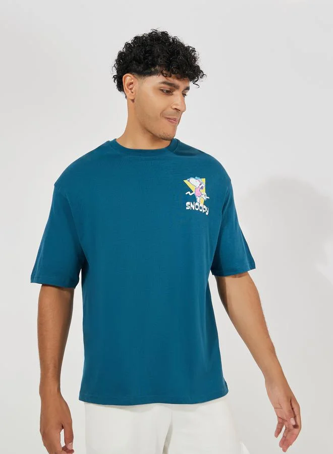 ستايلي Snoopy Front & Back Graphic Print Compact Jersey Oversize T-Shirt