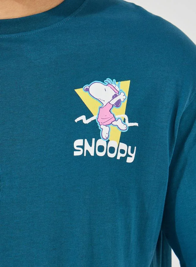 ستايلي Snoopy Front & Back Graphic Print Compact Jersey Oversize T-Shirt