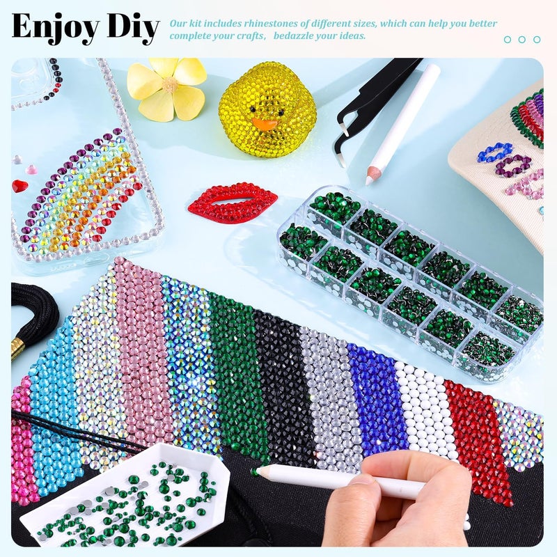 TINKRSTUFF 12100 قطعة من أحجار الراين الراتنجية للحرف اليدوية مع 3 قطع 10 مل غراء مجوهرات B7000، صندوقان من الكريستال ذو الظهر المسطح (أخضر زمردي) لتزيين الحرف اليدوية DIY وفن الأظافر، أحجار كريمة غير قابلة للتثبيت الحراري للملابس والأحذية - Image 3