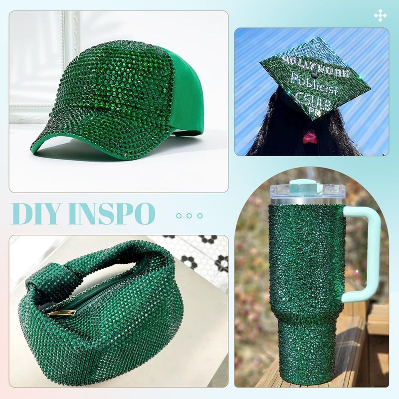 TINKRSTUFF 12100 قطعة من أحجار الراين الراتنجية للحرف اليدوية مع 3 قطع 10 مل غراء مجوهرات B7000، صندوقان من الكريستال ذو الظهر المسطح (أخضر زمردي) لتزيين الحرف اليدوية DIY وفن الأظافر، أحجار كريمة غير قابلة للتثبيت الحراري للملابس والأحذية - Image 5