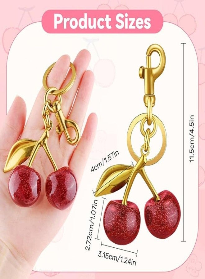 Akshify Cherry Bag Charm Keychain Cute Glitter Handbag Pendant with Metal Key Ring, Stylish Purse Charm Accessory for Women & Girls, Decorative Backpack & Car Key Holder Gift (Red/Golden) - Image 2