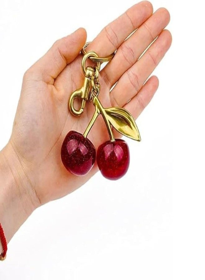 Akshify Cherry Bag Charm Keychain Cute Glitter Handbag Pendant with Metal Key Ring, Stylish Purse Charm Accessory for Women & Girls, Decorative Backpack & Car Key Holder Gift (Red/Golden) - Image 5