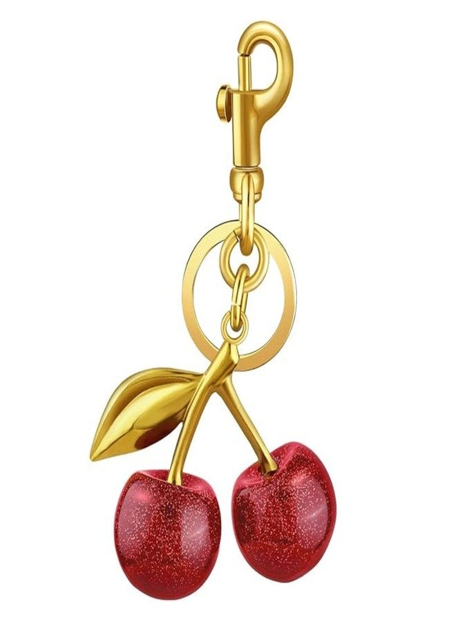 Akshify Cherry Bag Charm Keychain Cute Glitter Handbag Pendant with Metal Key Ring, Stylish Purse Charm Accessory for Women & Girls, Decorative Backpack & Car Key Holder Gift (Red/Golden) - Image 1