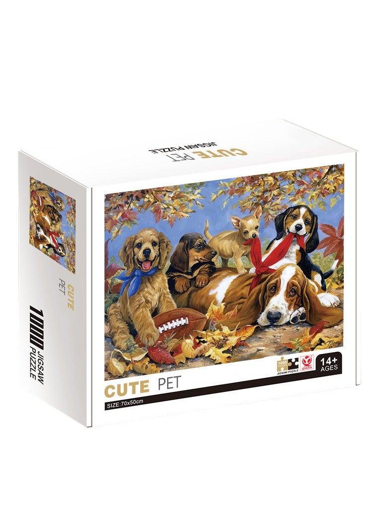 1000 pieces of colorful autumn hunting dog play scene puzzle - Image 1