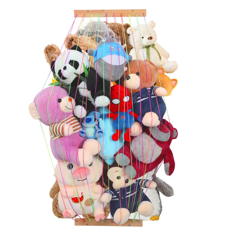 Stuffed Animal Storage OrganizersPlush Toy HolderHanging Plushie Toys Zoo Hammock Net for Kids Room Playroom Bedroom With Adjustable LengthNursery FurnitureLargeUpgraded Natural Wood