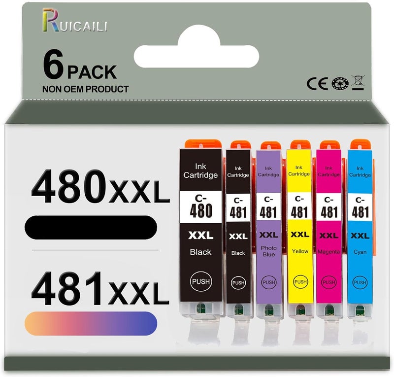 Compatible for PGI-480XXL CLI-481XXL 480XXL 481XXL Ink Cartridges for Canon PIXMA TS704 TR7540 TR8540 TS6140 TS8140 TS9140 TS9540 TS9541C Printer,6 Pack - Image 1