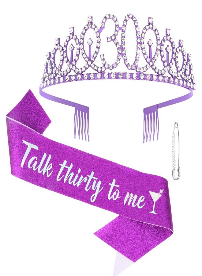 Semato 30th Birthday Sash & Tiara Kit - Purple 30th Birthday Party Favors - Image 1