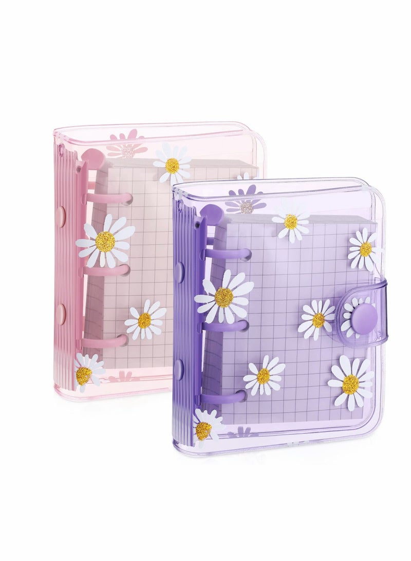 KASTWAVE 3 Ring Binder Covers 2Pcs Mini with Inner Paper Daisy PVC Notebook Loose Leaf Journal Round Protector  - Image 1