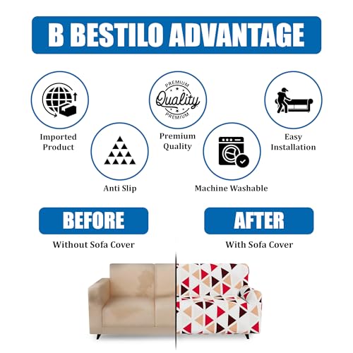 B BESTILO Sofa Cover 3 Seater and 2 Seater Fully Covered 5 Seater Sofa Cover Non-Slip Sticky Elastic Stretchable Sofa Set Imported Slipcover, Cream Brown Leaf (3+1+1) - Image 3