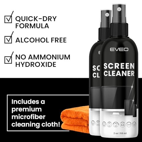EVEO Screen Cleaner Spray - TV Screen Cleaner Spray and Microfiber Cloth kit, Computer Screen Cleaner & Car Screen Cleaner for TV, Monitor, Laptop, MacBook, iPad, iPhone and Electronic Devices - 2 Pack - Image 5