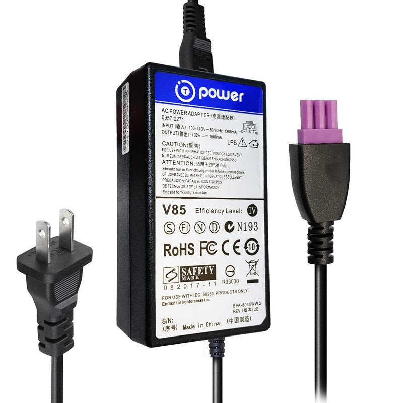 T POWER شاحن تي باور 32 فولت 3 دبابيس طرف بنفسجي لطابعة HP Deskjet Ink Advantage الكل في واحد - Image 1