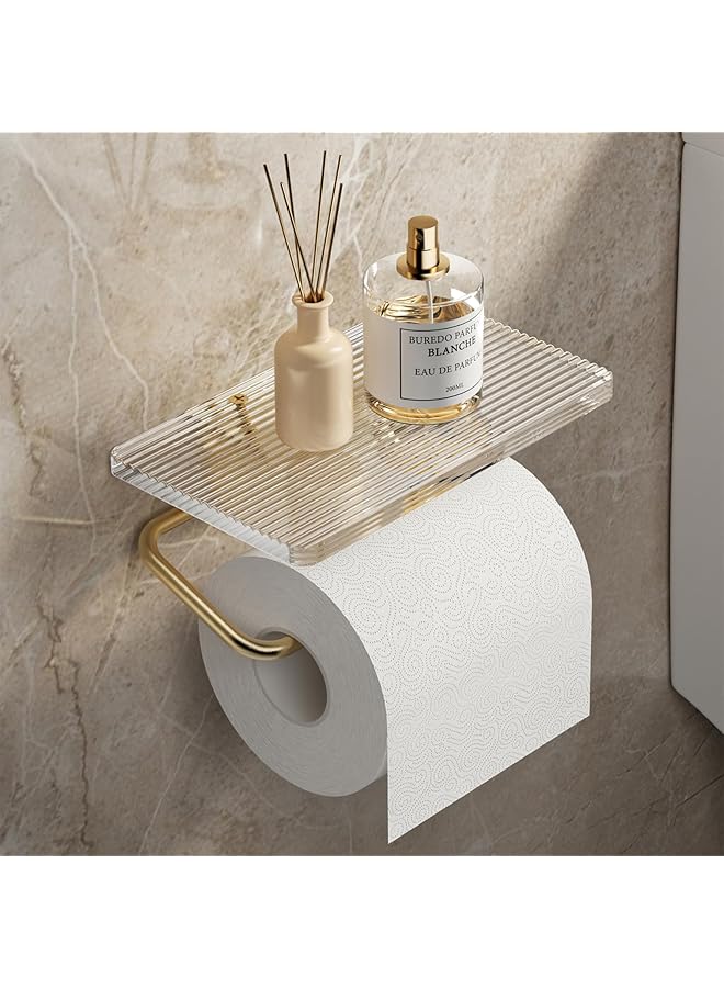 S-TOP Toilet Paper Holder, Paper Roll Holder No Punching Acrylic Tissue Holder Rack Light Luxury Bathroom Accessories Wall Mounted Waterproof No Rust (Golden) - Image 1