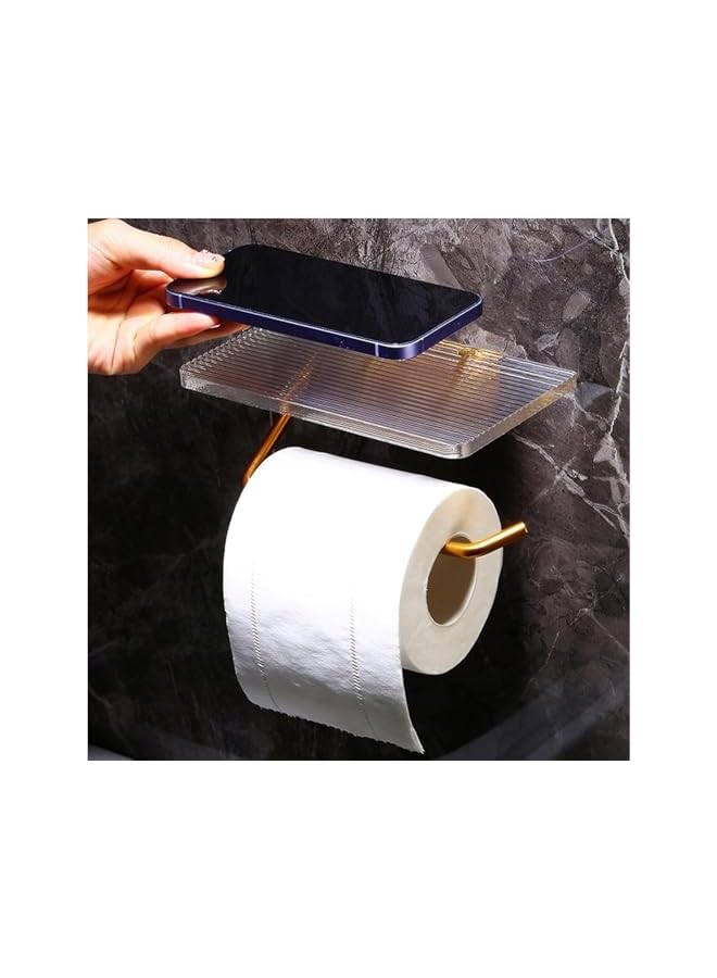 S-TOP Toilet Paper Holder, Paper Roll Holder No Punching Acrylic Tissue Holder Rack Light Luxury Bathroom Accessories Wall Mounted Waterproof No Rust (Golden) - Image 5