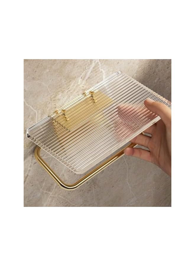 S-TOP Toilet Paper Holder, Paper Roll Holder No Punching Acrylic Tissue Holder Rack Light Luxury Bathroom Accessories Wall Mounted Waterproof No Rust (Golden) - Image 3