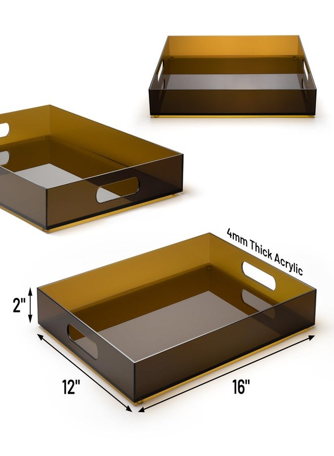 ATZYmolin Large Acrylic Serving Tray Decorative Ottoman Coffee Table Vanity Tray Tea Fruit Platter Snack Appetizer Dessert Drink with Handles for Bar Kitchen Party, Brown - Image 2