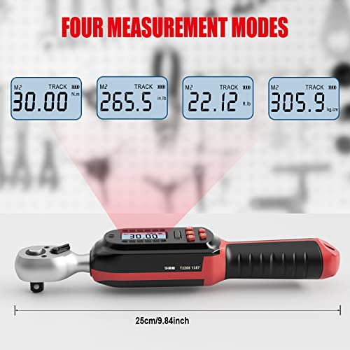 VANPO 1/4 Inch Digital Torque Wrench, 1.1-22.1 Ft-lbs/1.5-30Nm, with Preset Values, 2% Accuracy, Buzzer and LED Notification, Small Electronic Torque Wrench for Bicycles - Image 3