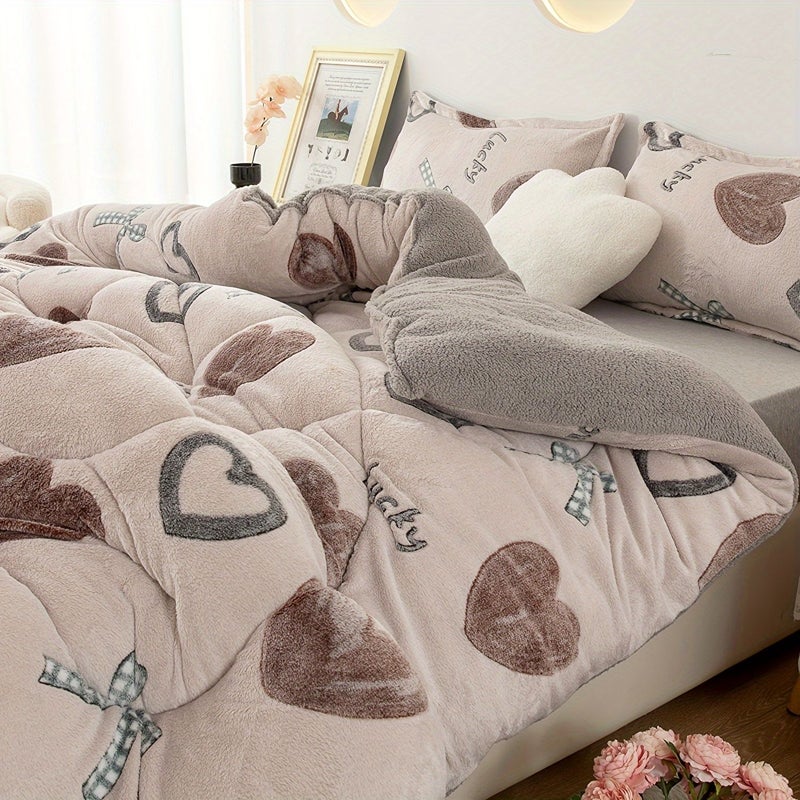 1 Piece Soft Velvet Warm Winter Quilt Duvet Insert With Heart To Heart Color And Sweet Bow Design Polyester Fiber Filling For Bedroom And Guest Room Bedding 53.15 X 78.74 Inches - Image 5