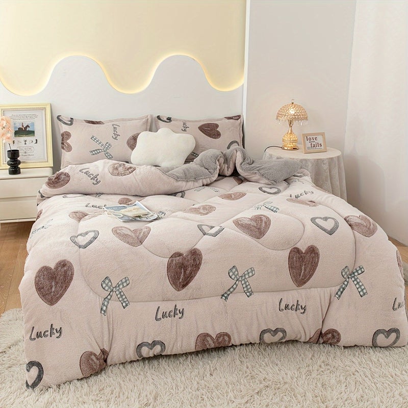 1 Piece Soft Velvet Warm Winter Quilt Duvet Insert With Heart To Heart Color And Sweet Bow Design Polyester Fiber Filling For Bedroom And Guest Room Bedding 53.15 X 78.74 Inches - Image 4
