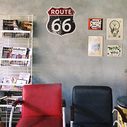 HANTAJANSS علامات الطريق القديمة HANTAJANSS Route 66 ديكور غرفة معدني لافتة لافتة طريق عتيقة ديكور من الصفيح للمنزل والغرفة وديكور جدار المرآب 12× 12 بوصة - Image 4