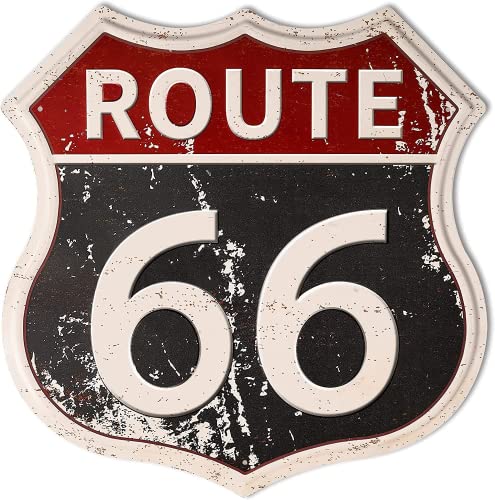 HANTAJANSS علامات الطريق القديمة HANTAJANSS Route 66 ديكور غرفة معدني لافتة لافتة طريق عتيقة ديكور من الصفيح للمنزل والغرفة وديكور جدار المرآب 12× 12 بوصة - Image 1