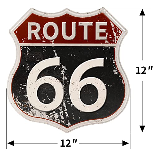 HANTAJANSS علامات الطريق القديمة HANTAJANSS Route 66 ديكور غرفة معدني لافتة لافتة طريق عتيقة ديكور من الصفيح للمنزل والغرفة وديكور جدار المرآب 12× 12 بوصة - Image 5