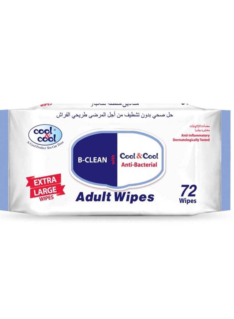 Cool & Cool Adult Cleaning Wipes, 72 Sheets - Extra Large Size - Image 1