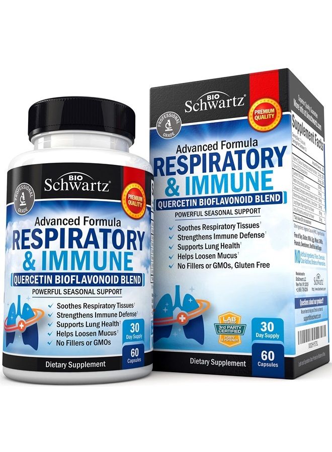 BioSchwartz Respiratory & Immune Lung Support Supplement with Quercetin, Vitamin D & Cordyceps, Helps Soothe Respiratory Tissues While Loosening Mucus, Lung Health Vitamins for Women & Men, 60 Capsules - Image 1