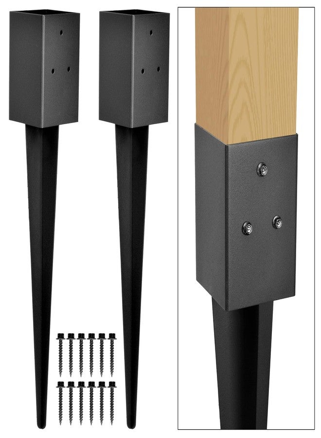 WIMART Fence Post Anchor 4''x4'', Heavy Duty Metal Fence Post Anchor Ground Spike 24''x4''x4'' for Fence, Mailbox, Bird feeder, Decking, Banner, ... with The Black Powder Coating Cover on The Surface (Set 2) - Image 1