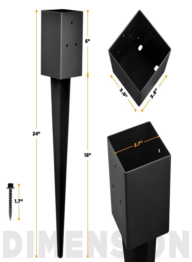 WIMART Fence Post Anchor 4''x4'', Heavy Duty Metal Fence Post Anchor Ground Spike 24''x4''x4'' for Fence, Mailbox, Bird feeder, Decking, Banner, ... with The Black Powder Coating Cover on The Surface (Set 2) - Image 2