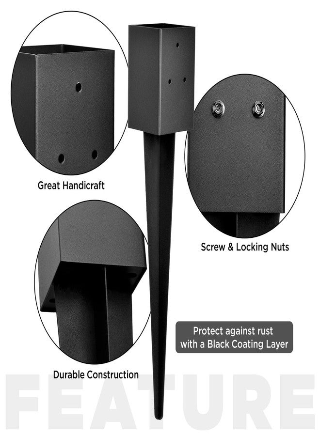 WIMART Fence Post Anchor 4''x4'', Heavy Duty Metal Fence Post Anchor Ground Spike 24''x4''x4'' for Fence, Mailbox, Bird feeder, Decking, Banner, ... with The Black Powder Coating Cover on The Surface (Set 2) - Image 5