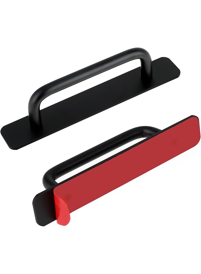 promass 2 Pcs Adhesive Handles Cabinet Handles Sliding Door Handles Closet Door Handles Door Pull Handles Stick on Handles for Kitchen Bedroom Window (Black) - Image 1
