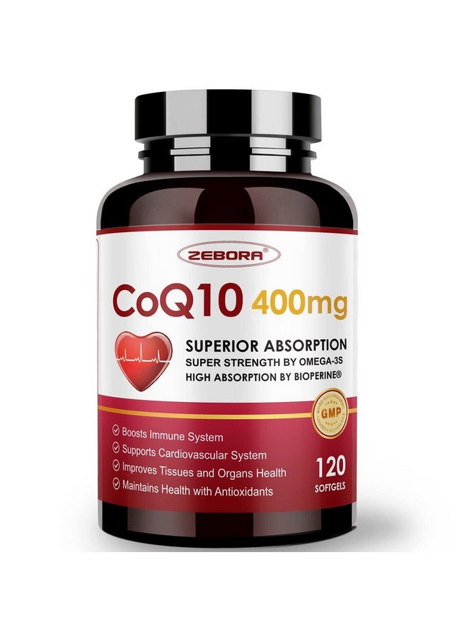 ZEBORA CoQ10-400mg-Softgels with PQQ, BioPerine & Omega-3, Coenzyme Q10(Ubiquinone) Supplement for High-Absorption, Powerful-Antioxidant, Support Heart & Energy-Production, 120 Servings - Image 1