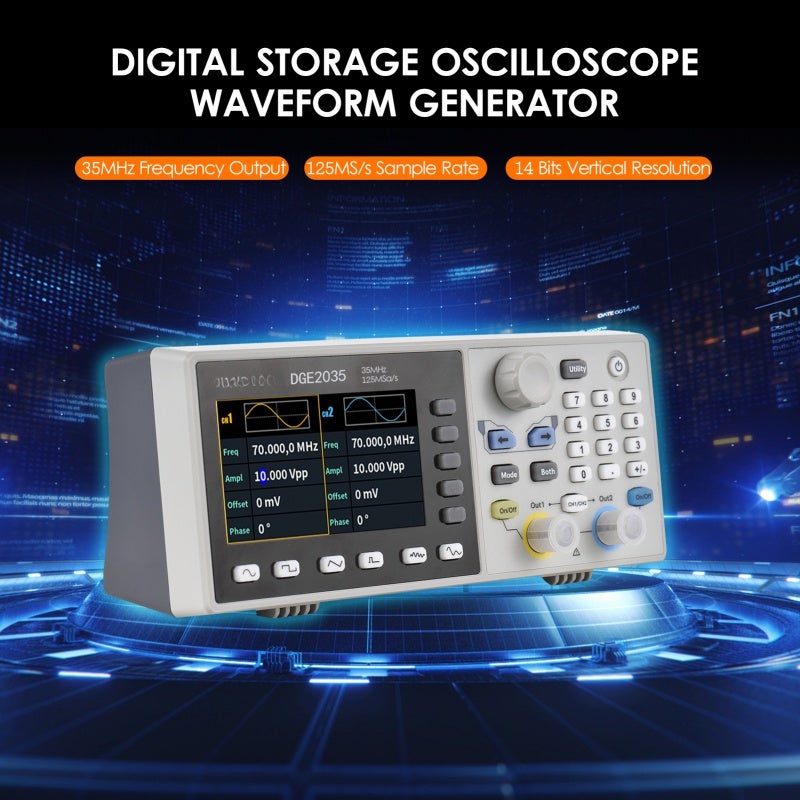 Digital Storage Oscilloscope 35MHz Frequency Output 125MSa/s Sample Rate 14 Bits Vertical Resolution - Dual Channel 8K Arb Waveform Length Arbitrary Waveform Generator for Electronic Testing & Circuit - Image 5