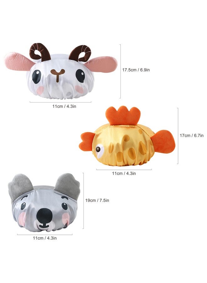 kilofly 3Pc Waterproof Reusable Bath Hat Kids Fun Cartoon Animal Shower Caps Set - Image 3