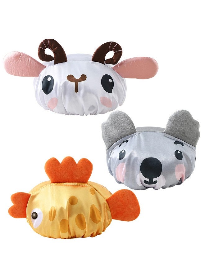 kilofly 3Pc Waterproof Reusable Bath Hat Kids Fun Cartoon Animal Shower Caps Set - Image 2