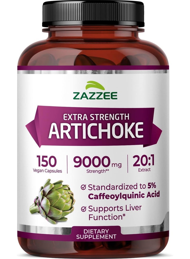Zazzee Extra Strength Artichoke 20:1 Extract, 5% Caffeoylquinic Acid, Vegan 150 capsules - Image 1