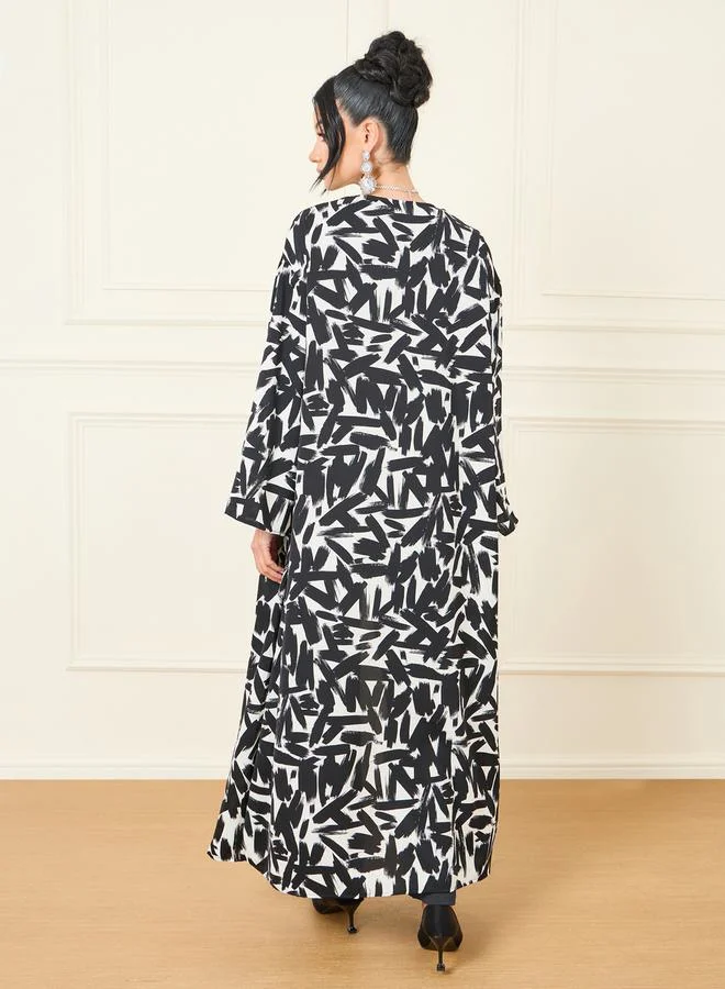 Styli Abstract Print Maxi Length Kimono
