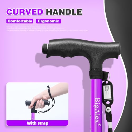 BigAlex Folding Walking Cane with LED LightPivoting Quad BaseAdjustable Walking Stick with Carrying Bag for MenWomen - Image 5