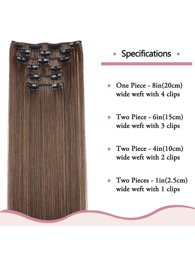 مقاطع البني الفاتح ، 6 قطع مع 16 مقاطع ، مزدوجة مقاطع زلق الشعر المستقيم الحقيقي الكستنة مناسبة للنساء - Image 4