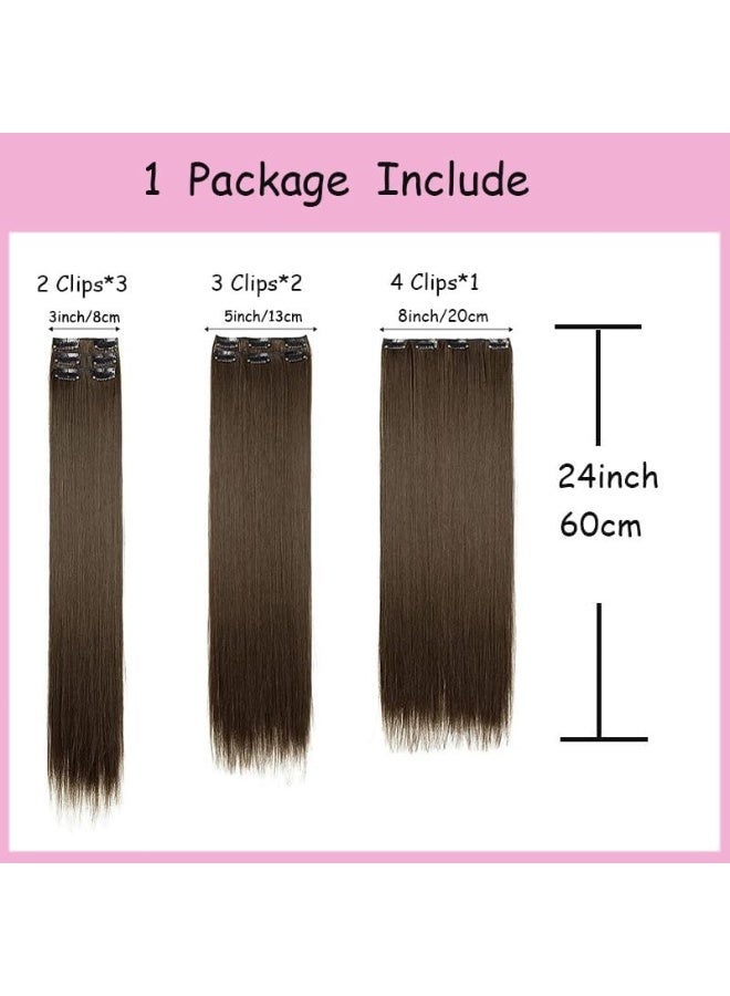 مقاطع البني الفاتح ، 6 قطع مع 16 مقاطع ، مزدوجة مقاطع زلق الشعر المستقيم الحقيقي الكستنة مناسبة للنساء - Image 3