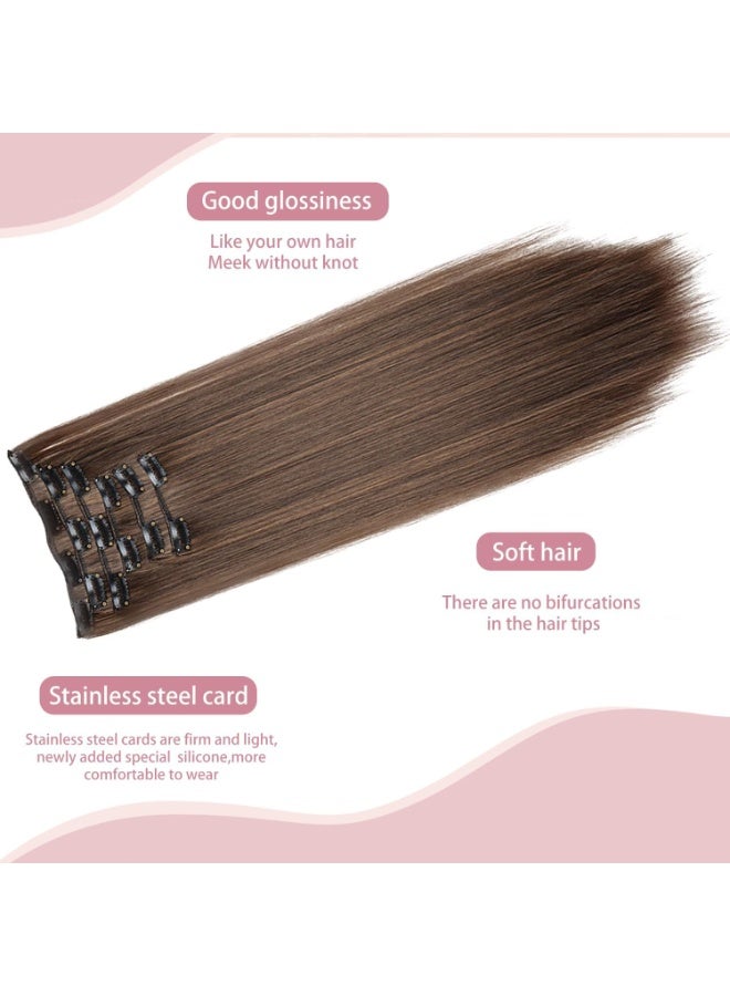 مقاطع البني الفاتح ، 6 قطع مع 16 مقاطع ، مزدوجة مقاطع زلق الشعر المستقيم الحقيقي الكستنة مناسبة للنساء - Image 2