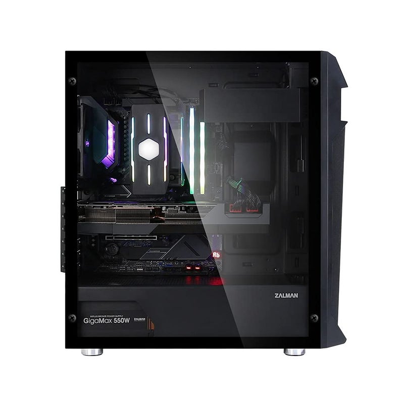 ZALMAN صندوق كمبيوتر Zalman Z1 Plus ATX Mid-Tower - لوحة جانبية من الزجاج المقسى - 3 مراوح 120 مم مثبتة مسبقًا - دعم 5.25" ODD - USB 3.0 - هيكل كمبيوتر مكتبي - Image 3