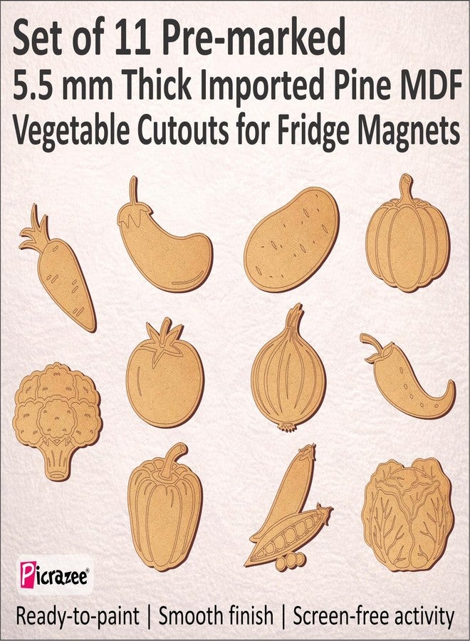Picrazee DIY Kit for Kids & Adults – Vegetable Fridge Magnet Painting Kit (11 Designs) | Ready-to-Paint 5.5 mm Thick Wooden DIY Craft Kit with Colors, Brushes & Magnets | Screen-Free Activity (Vegetables) - Image 2
